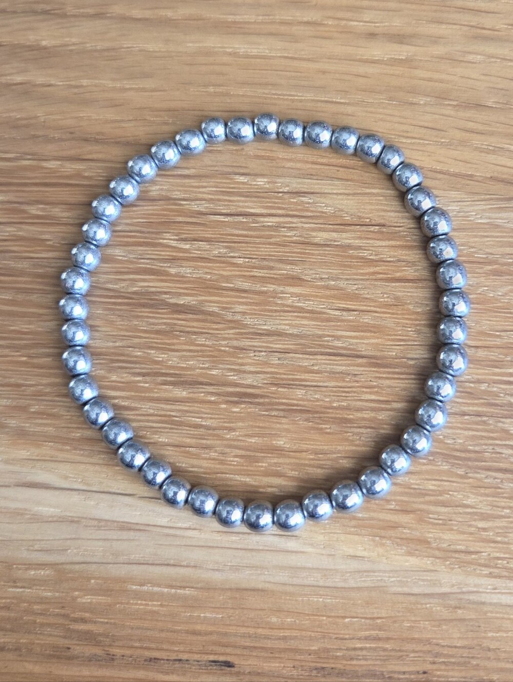 Silver Hematite Beaded Stretch Bracelet | Handmade